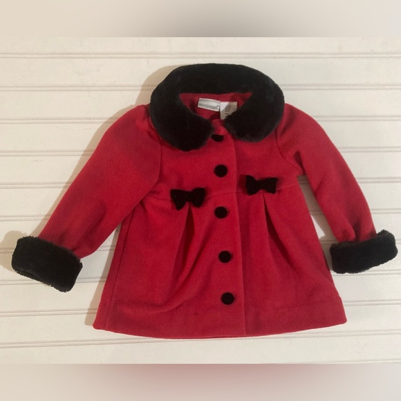 Savannah Baby Girl‎ Jacket Size 18 Months Red Black Fall Winter Holiday Peacoat - Picture 1 of 10